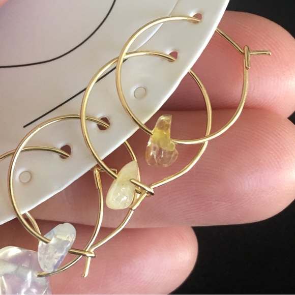 Mini Natural Gemstone Tiny Hoop Earrings - Picture 2 of 6